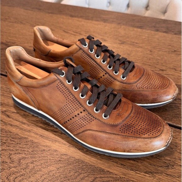 Magnanni Pueblo Cognac Perforated Leather Dress Sneakers Men’s Sz 11 14804 - Picture 1 of 11
